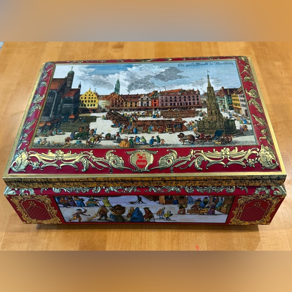 E. OTTO SCHMIDT LARGE EMPTY LUBKUCHEN TIN MADE IN WEST GERMANY 1984 NURNBERG